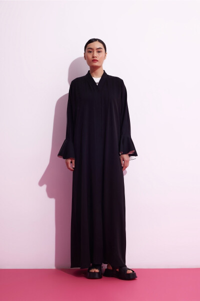 Volant Sleeve Abaya Black White - 1