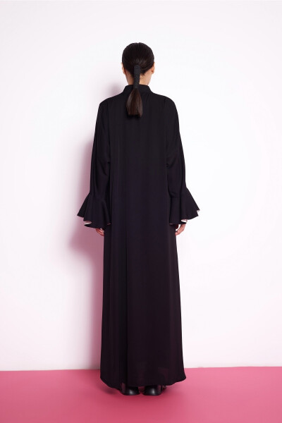 Volant Sleeve Abaya Black White - 5