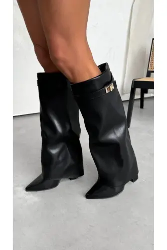 Volante Detailed Black Women's Heeled Boots with Dust Cover - Black - MYVOLANTE (1)