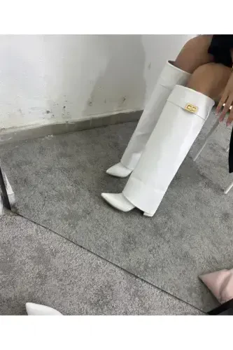 Volante Гетры Детализированные Белые Женские Сапоги на Каблуке - Белые - 1