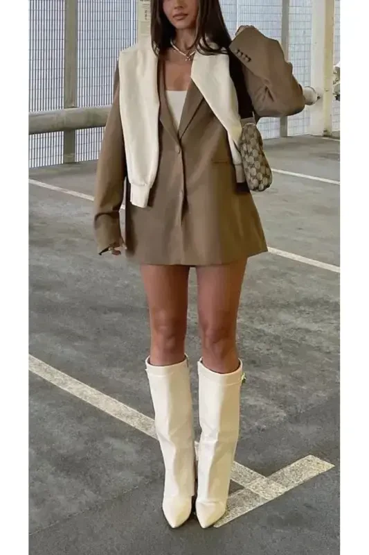 Volante Гетры Детализированные Белые Женские Сапоги на Каблуке - Белые - 8