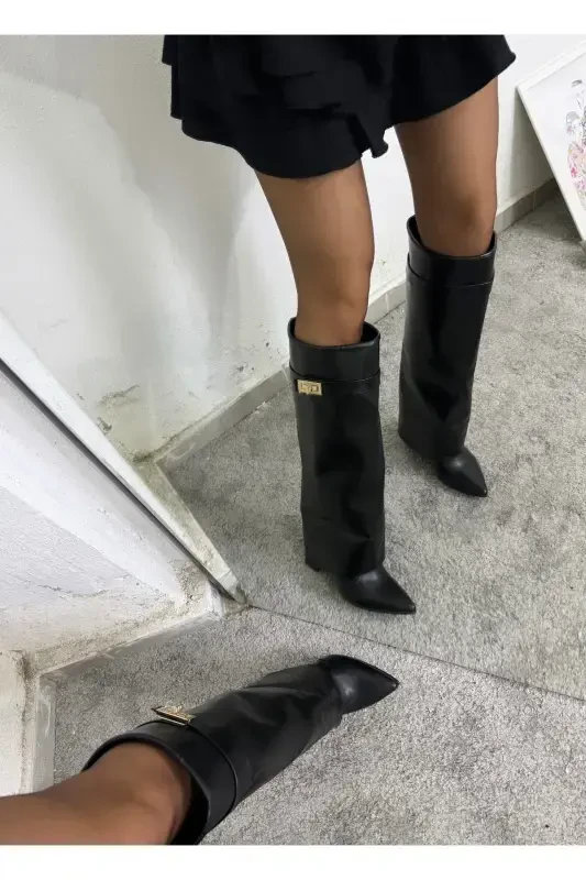 Volante Toʻzlik Detalli Qora Ayollar Topukli Etik - Qora - 2