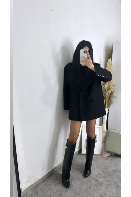 Volante Toʻzlik Detalli Qora Ayollar Topukli Etik - Qora - 3