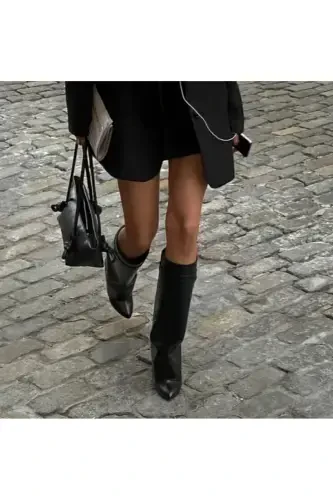 Volante Toʻzlik Detalli Qora Ayollar Topukli Etik - Qora - 7