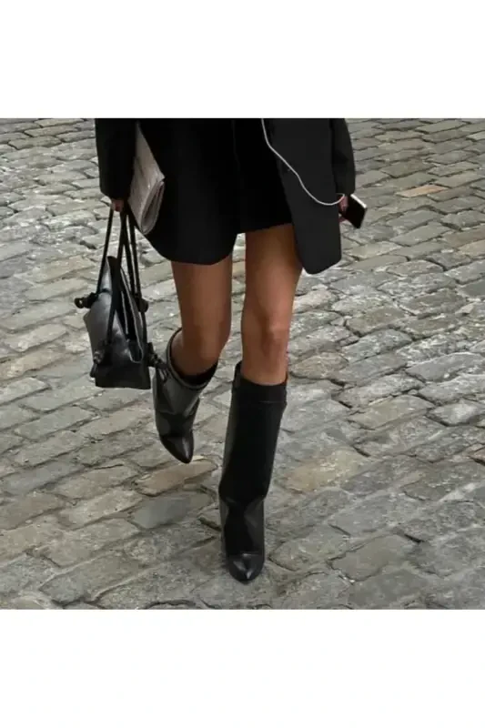 Volante Toʻzlik Detalli Qora Ayollar Topukli Etik - Qora - 7