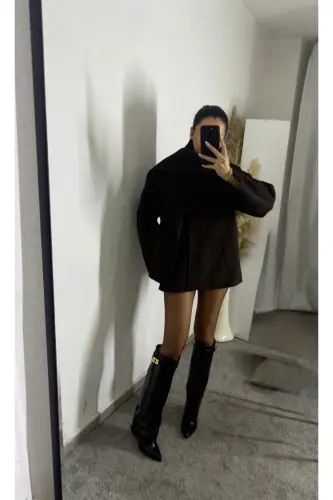 Volante Tozluk Detaylı Siyah Rugan Kadın Topuklu Çizme-Siyah RUGAN - 4