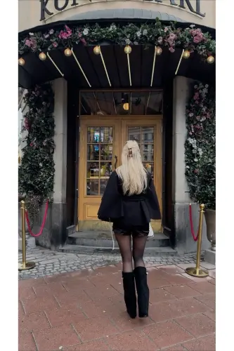 Volante Tozluk Detaylı Siyah Süet Kadın Topuklu Çizme-SiyahSüet - 5