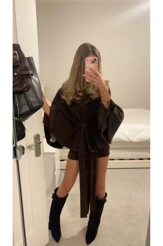 Volante Tozluk Detaylı Siyah Süet Kadın Topuklu Çizme-SiyahSüet - 7