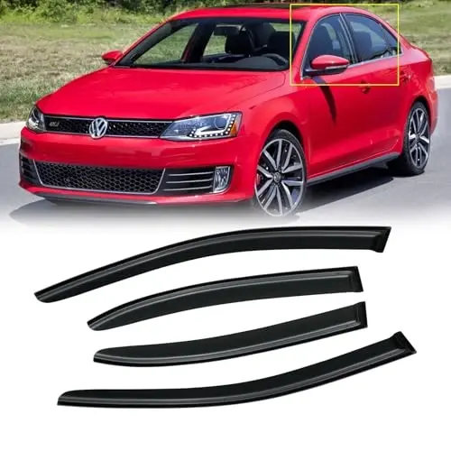 Volkswagen (VW) Jetta 2011-2018 için CMVT Otomatik Cam Vizörleri, Yağmur Korumaları Kalkanları Havalandırma Deflektörü Gölge Rüzgar Koyu Duman 2012 2013 2014 2015 2016 2017 12 13 14 15 16 17 18, Bantlı, 4 Adet - CMVT AUTO