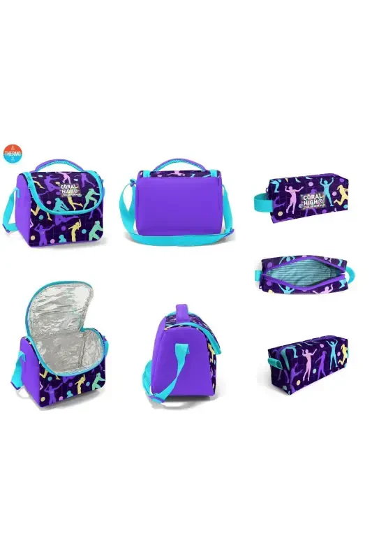 Volleyball Patterned 3-Piece SET School Backpack-dark purple - 7