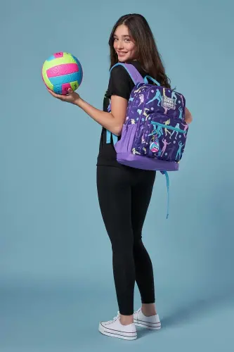 Volleyball Patterned 3-Piece SET School Backpack - dark purple - CORAL HIGH (1)