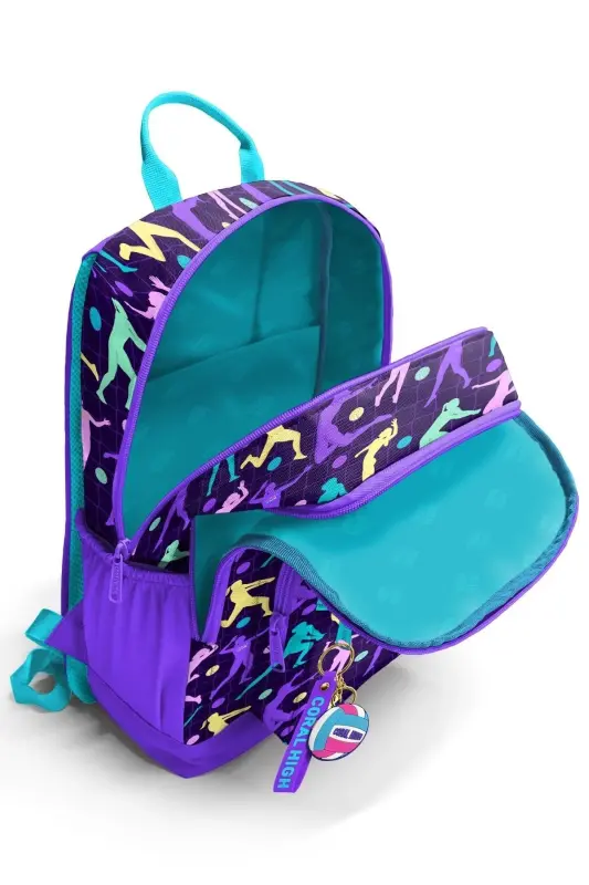 Volleyball Patterned 3-Piece SET School Backpack - dark purple - 3
