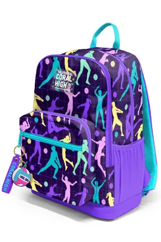 Volleyball Patterned 3-Piece SET School Backpack - dark purple - 4
