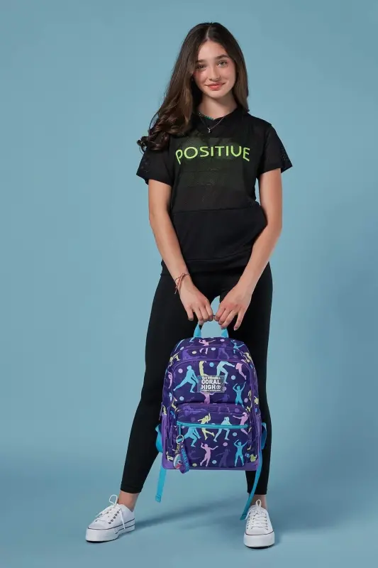Volleyball Patterned 3-Piece SET School Backpack - dark purple - 6