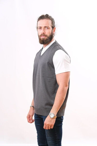 Волняной безрукавный трикотажный свитер - средне-серый - Çukurova (1)