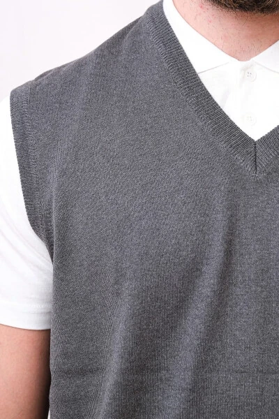 Волняной безрукавный трикотажный свитер - средне-серый - 4