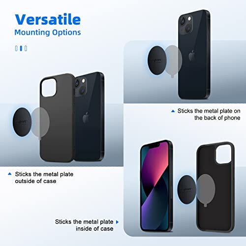Volport Telefon Magniti uchun Metall Plastinka, 10 dona MagicPlate 3M Yopishqoq bilan almashtiriladigan Magnit Telefon Avtomobil O'rnatish Ustiviga va Cradle va Stand (Ventilyatsiya / CD / Shamol oynasi / Asboblar paneli) - To'rtburchak va Dumaloq - 6