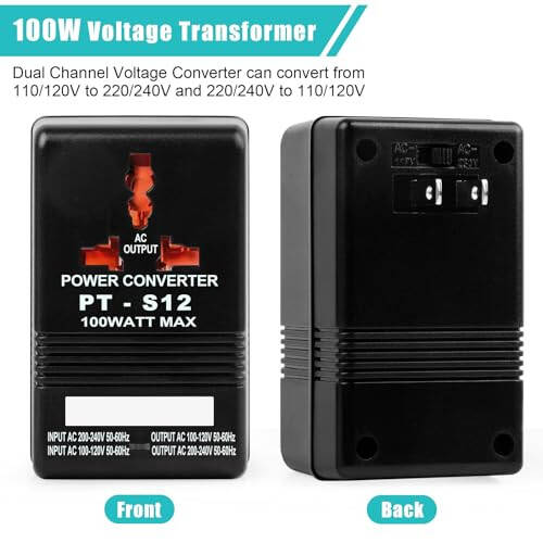 Voltage Converter, 110V to 220V Step-Up & Down Power Two-Way Conversion Voltage Converter Transformer for Travel, RV, Camping (black-100w) - 6