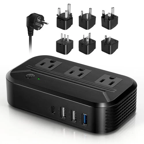 Voltage Converter 2300W International Power Converter Step Down 220v/240v to 110v/120v Travel Adapter Transformer w/ 4 USB 3 AC Outlets 7 Worldwide Plug Adapters EU/US/AU/IT/UK/India/South Africa - Alphino