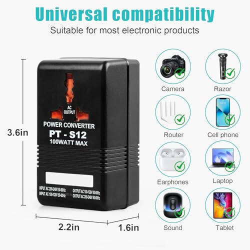 Voltage Converter 110V to 220V Step-Up & Step-Down Power Two-Way Conversion Voltage Converter Transformer for Travel, RV, and Camping(Black, 100W) - 2