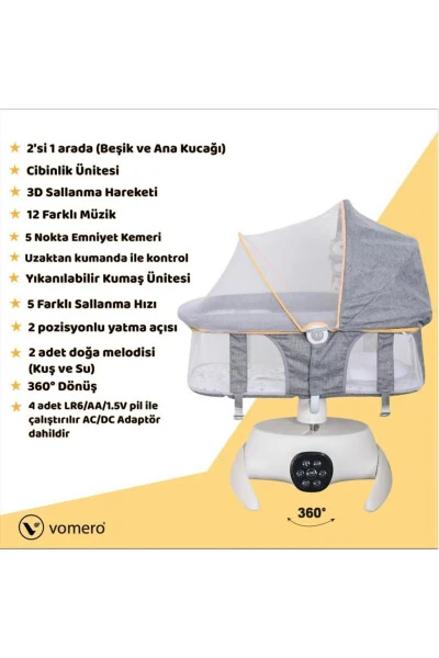 Vomero Rosy 3 bosqichli Elektrli Beshik 2in1 Beshik Ana kuchagi - 6