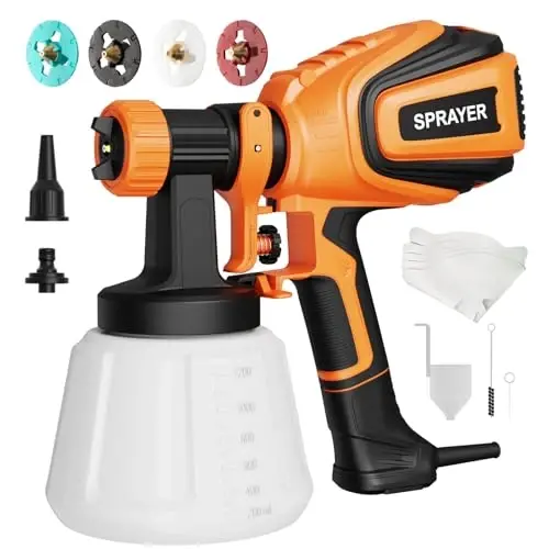 VONFORN Bo'yoq Purkagich, 700W HVLP Purkagich To'pponchasi Tozalash va Puflash Bo'g'inlari, 4 ta Nozul va 3 ta Naqsh, Tozalash Oson, Mebel, Shkaf, Devor, Eshik, Bog 'Stullari va boshqalar uchun. VF803 Apelsin - 1