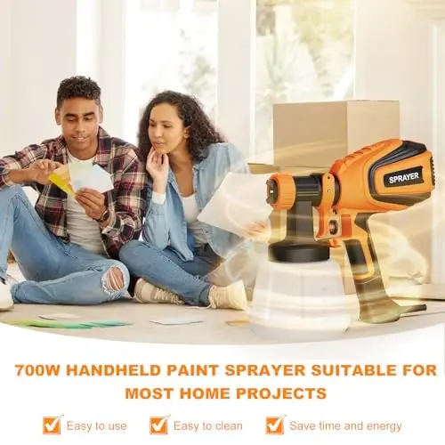 VONFORN Bo'yoq Purkagich, 700W HVLP Purkagich To'pponchasi Tozalash va Puflash Bo'g'inlari, 4 ta Nozul va 3 ta Naqsh, Tozalash Oson, Mebel, Shkaf, Devor, Eshik, Bog 'Stullari va boshqalar uchun. VF803 Apelsin - 5