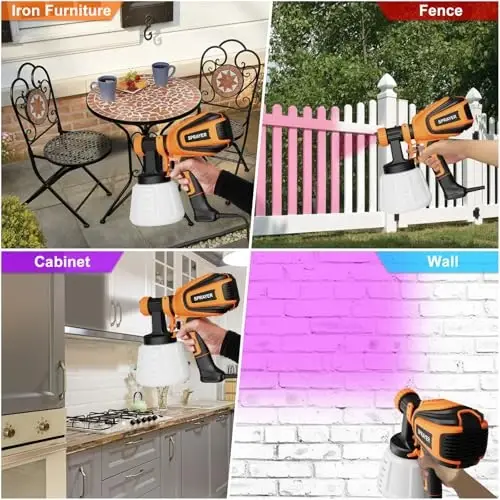 VONFORN Bo'yoq Purkagich, 700W HVLP Purkagich To'pponchasi Tozalash va Puflash Bo'g'inlari, 4 ta Nozul va 3 ta Naqsh, Tozalash Oson, Mebel, Shkaf, Devor, Eshik, Bog 'Stullari va boshqalar uchun. VF803 Apelsin - 7