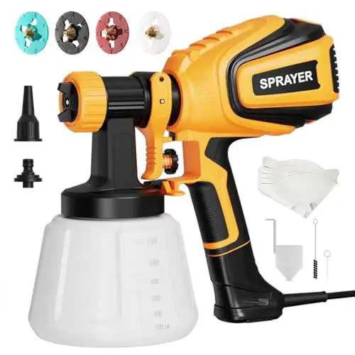 VONFORN Paint Sprayer, 700W HVLP Spray Gun with Cleaning & Blowing Joints, 4 Nozzles and 3 Patterns, Easy to Clean, for Furniture, Cabinets, Fence, Walls, Door, Garden Chairs etc. VF803 - 1
