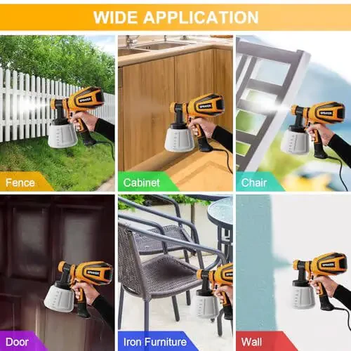 VONFORN Paint Sprayer, 700W HVLP Spray Gun with Cleaning & Blowing Joints, 4 Nozzles and 3 Patterns, Easy to Clean, for Furniture, Cabinets, Fence, Walls, Door, Garden Chairs etc. VF803 - 6