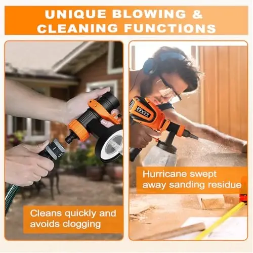 VONFORN Paint Sprayer, 700W HVLP Spray Gun with Cleaning & Blowing Joints, 4 Nozzles and 3 Patterns, Easy to Clean, for Furniture, Cabinets, Fence, Walls, Door, Garden Chairs etc. VF803 Orange - 6