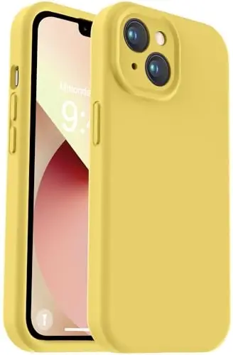 Vooii Чехол для iPhone 13, улучшенный жидкий силикон [защита камеры] [мягкая подкладка из микрофибры против царапин] ударопрочный чехол для iPhone 13 6.1 дюйма — канареечно-желтый 