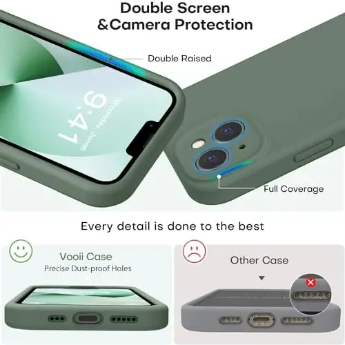 Vooii Чехол для iPhone 13, улучшенный жидкий силикон [Защита камеры] [Мягкая подкладка из микрофибры против царапин] Ударопрочный чехол для iPhone 13 6.1 дюйма - Кипарисовый - 3
