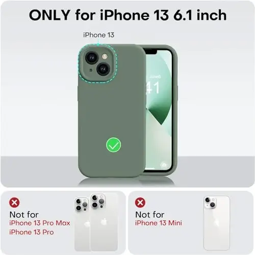 Vooii Чехол для iPhone 13, улучшенный жидкий силикон [защита камеры] [мягкая подкладка из микрофибры против царапин] ударопрочный чехол для iPhone 13 6,1 дюйма — кипарисовый - 5