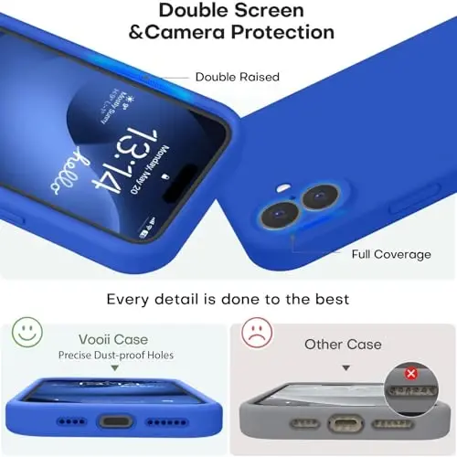 Vooii чехол для iPhone SE 2022/3rd/2020, чехол для iPhone 8/7, улучшенный жидкий силикон с [плоскими краями] [защитой камеры] [мягкой защитой от царапин, подкладка из микрофибры] Чехол для iPhone SE - Klein Blue - 3