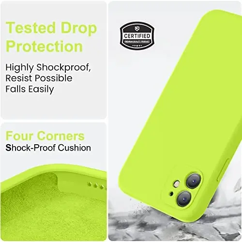 Vooii Compatible with iPhone 11 Case 6.1 inch, Soft Liquid Silicone with [Anti-Scratch Microfiber Lining] [Flat Edge] [Camera Protection] Shockproof Phone Case for iPhone 11 - Fluorescent Green - 5