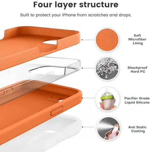 Vooii Compatible with iPhone 11 Case, Upgraded Liquid Silicone with [Flat Edges] [Camera Protection] [Soft Anti-Scratch Microfiber Lining] Phone Case for iPhone 11 6.1 inch - Bright Orange - 2