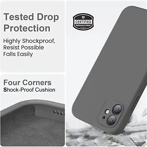 Vooii Compatible with iPhone 11 Case, Upgraded Liquid Silicone with [Flat Edges] [Camera Protection] [Soft Anti-Scratch Microfiber Lining] Phone Case for iPhone 11 6.1 inch - Dark Grey - 5