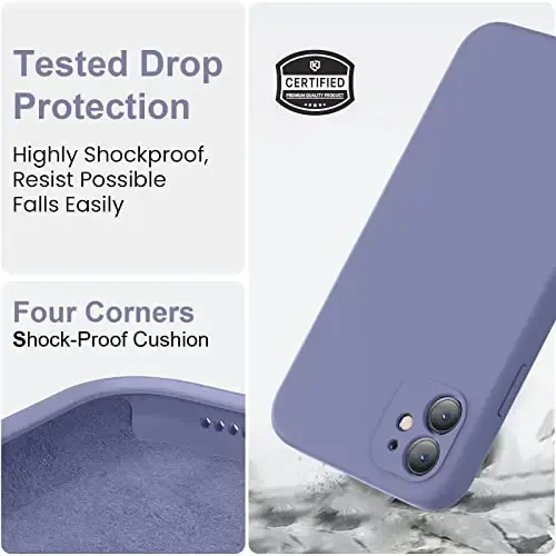 Vooii Compatible with iPhone 11 Case, Upgraded Liquid Silicone with [Flat Edges] [Camera Protection] [Soft Anti-Scratch Microfiber Lining] Phone Case for iPhone 11 6.1 inch - Lavender Grey - 5