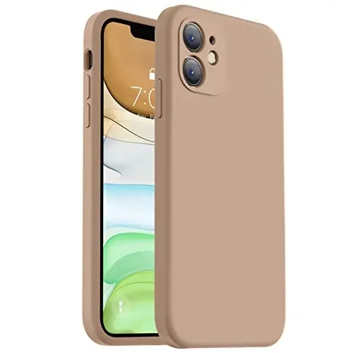 Vooii Compatible with iPhone 11 Case, Upgraded Liquid Silicone with [Flat Edges] [Camera Protection] [Soft Anti-Scratch Microfiber Lining] Phone Case for iPhone 11 6.1 inch - Light Brown - VOOII