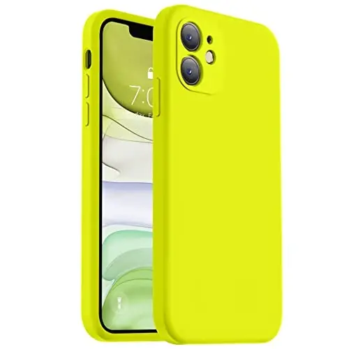 Vooii Compatible with iPhone 11 Case, Upgraded Liquid Silicone with [Flat Edges] [Camera Protection] [Soft Anti-Scratch Microfiber Lining] Phone Case for iPhone 11 6.1 inch - Neon Lemon - VOOII