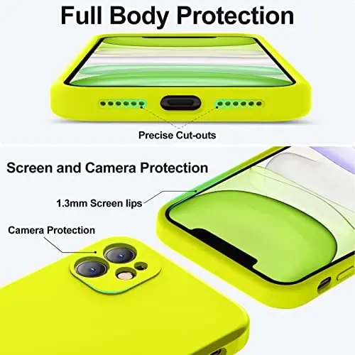 Vooii Compatible with iPhone 11 Case, Upgraded Liquid Silicone with [Flat Edges] [Camera Protection] [Soft Anti-Scratch Microfiber Lining] Phone Case for iPhone 11 6.1 inch - Neon Lemon - 4