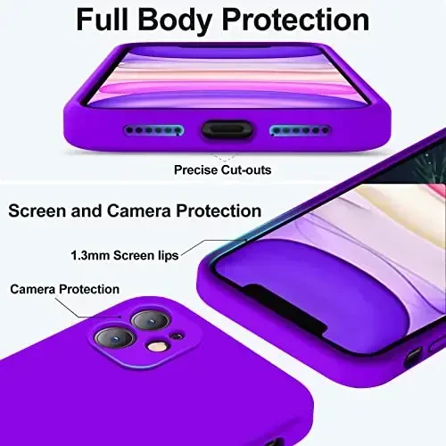Vooii Compatible with iPhone 11 Case, Upgraded Liquid Silicone with [Flat Edges] [Camera Protection] [Soft Anti-Scratch Microfiber Lining] Phone Case for iPhone 11 6.1 inch - Neon Purple - 4