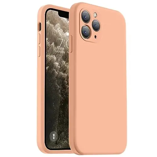 Vooii Compatible with iPhone 11 Pro Case, Upgraded Liquid Silicone with [Flat Edges] [Camera Protection] [Soft Anti-Scratch Microfiber Lining] Phone Case for iPhone 11 Pro 5.8 inch - Cantaloupe - VOOII