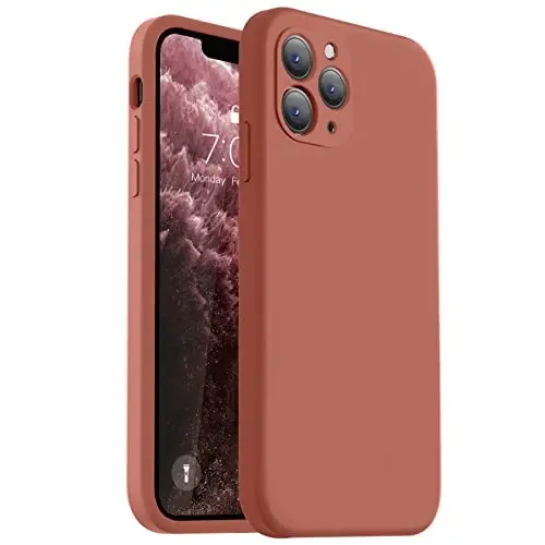 Vooii Compatible with iPhone 11 Pro Case, Upgraded Liquid Silicone with [Flat Edges] [Camera Protection] [Soft Anti-Scratch Microfiber Lining] Phone Case for iPhone 11 Pro 5.8 inch - Caramel - 1
