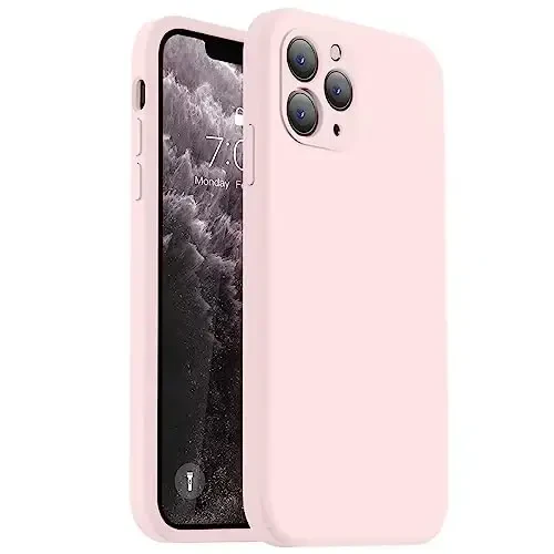 Vooii Compatible with iPhone 11 Pro Case, Upgraded Liquid Silicone with [Flat Edges] [Camera Protection] [Soft Anti-Scratch Microfiber Lining] Phone Case for iPhone 11 Pro 5.8 inch - Chalk Pink 