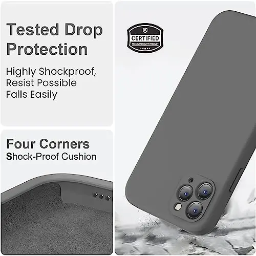 Vooii Compatible with iPhone 11 Pro Case, Upgraded Liquid Silicone with [Flat Edges] [Camera Protection] [Soft Anti-Scratch Microfiber Lining] Phone Case for iPhone 11 Pro 5.8 inch - Dark Grey - 5