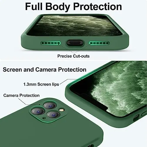 Vooii Compatible with iPhone 11 Pro Case, Upgraded Liquid Silicone with [Flat Edges] [Camera Protection] [Soft Anti-Scratch Microfiber Lining] Phone Case for iPhone 11 Pro 5.8 inch - Green - 4