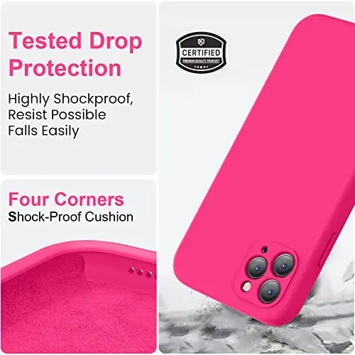Vooii Compatible with iPhone 11 Pro Case, Upgraded Liquid Silicone with [Flat Edges] [Camera Protection] [Soft Anti-Scratch Microfiber Lining] Phone Case for iPhone 11 Pro 5.8 inch - Hot Pink - 5
