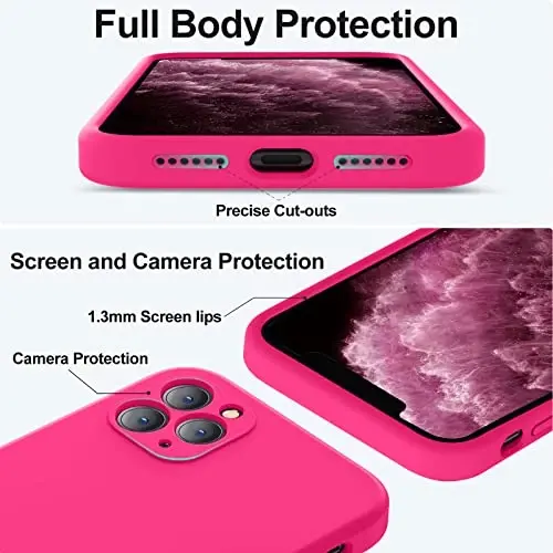 Vooii Compatible with iPhone 11 Pro Case, Upgraded Liquid Silicone with [Flat Edges] [Camera Protection] [Soft Anti-Scratch Microfiber Lining] Phone Case for iPhone 11 Pro 5.8 inch - Hot Pink - 4